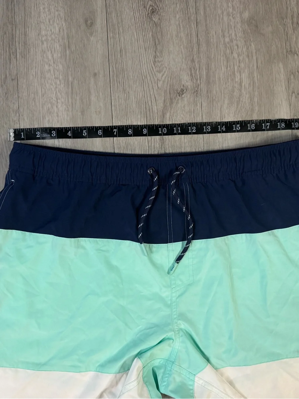 IZOD Saltwater Men's XXL Navy/Mint/White Colorblock Swim Trunks Lined Drawstring